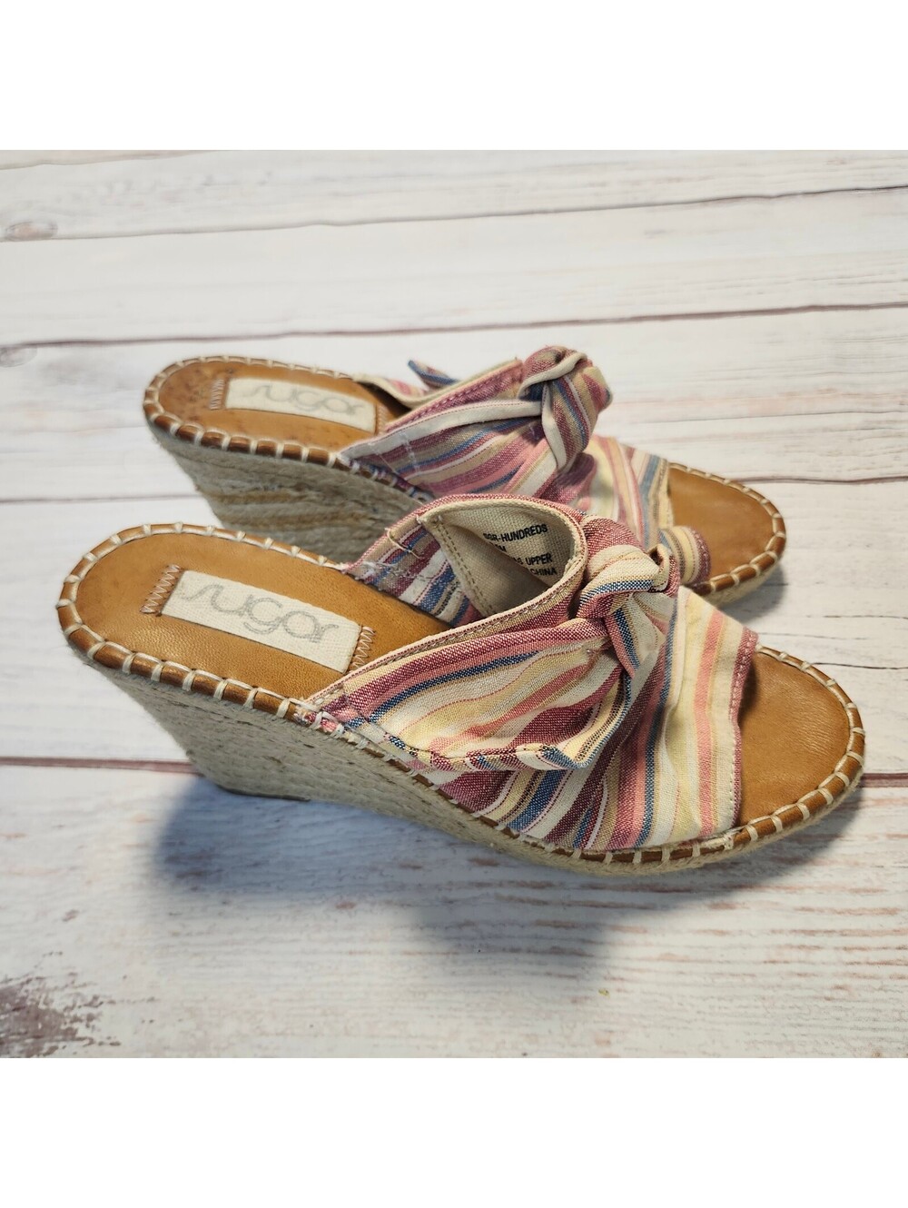 Sugar womens striped espadrille wedge slide sandals size 9.5 - Picture 1 of 9